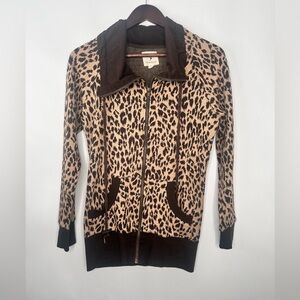 Forever 21 mock neck full zip long sleeve cheetah print cardigan size S